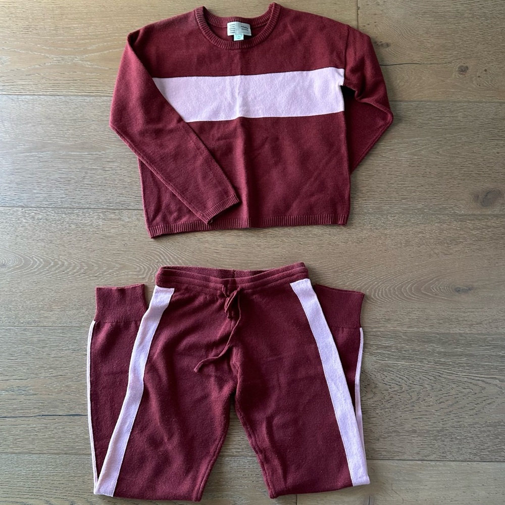 Anthropologie Burgundy and Pink Stripe Sweater Set
